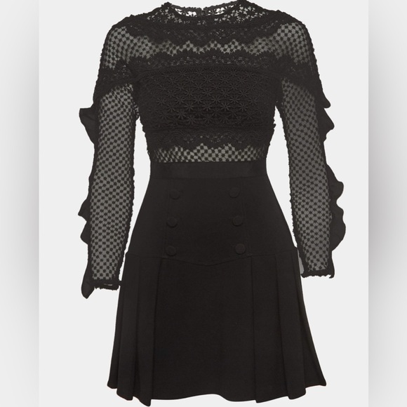 Self-Portrait Black Bellis Lace and Crepe Ruffled Mini Dress - Picture 4 of 10